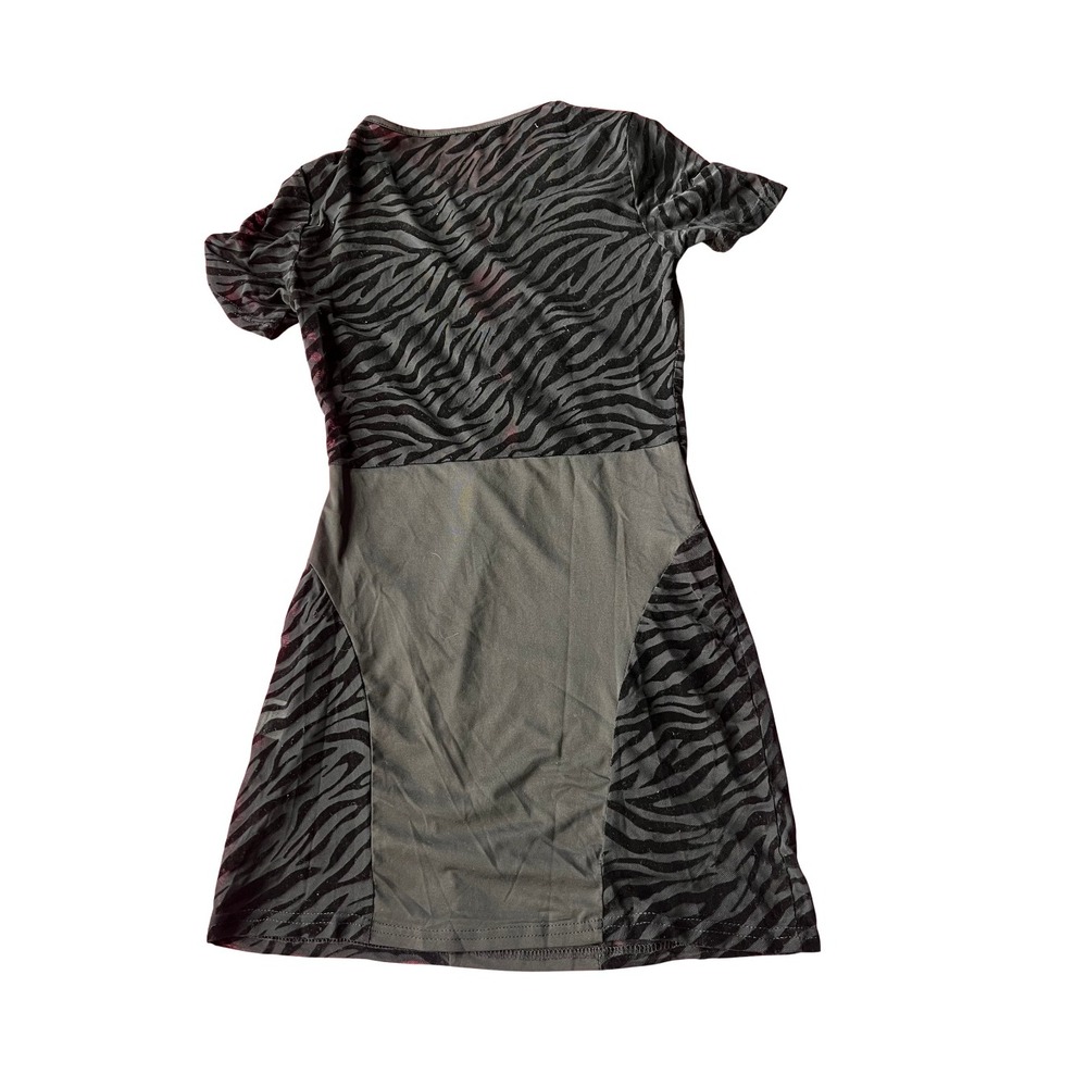Zebra Print Mesh Mini Dress Black Rhinestone‎ Cutout Small Baddie Whimsigoth